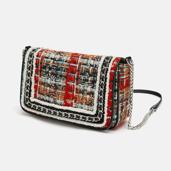 Zara Handbags - ZARA Tweed Crossbody Bag With Chain